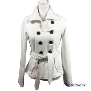 Rue 21 white fleece Pea coat with belt